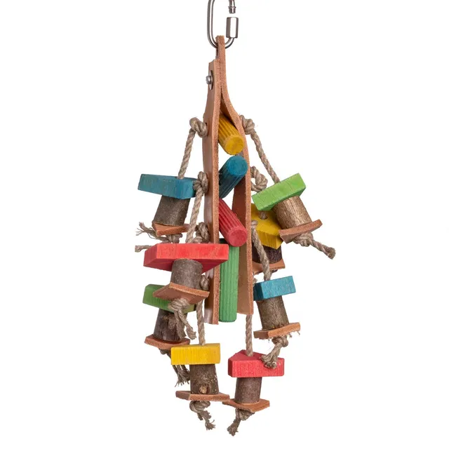rico-s-futterkiste-lederspielzeug-sittiche-holz-bunt-20-cm image 1