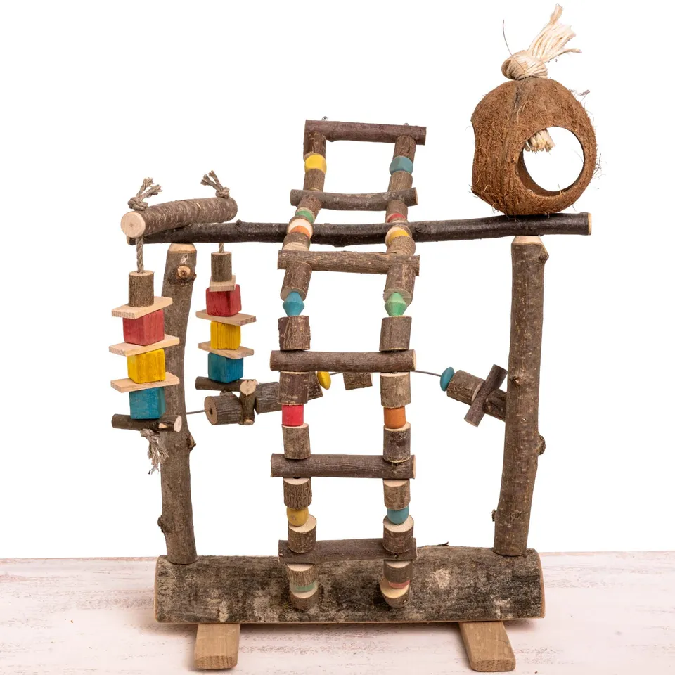 rico-s-futterkiste-kletter-spielplatz-sittiche-mit-kokosnuss image 1