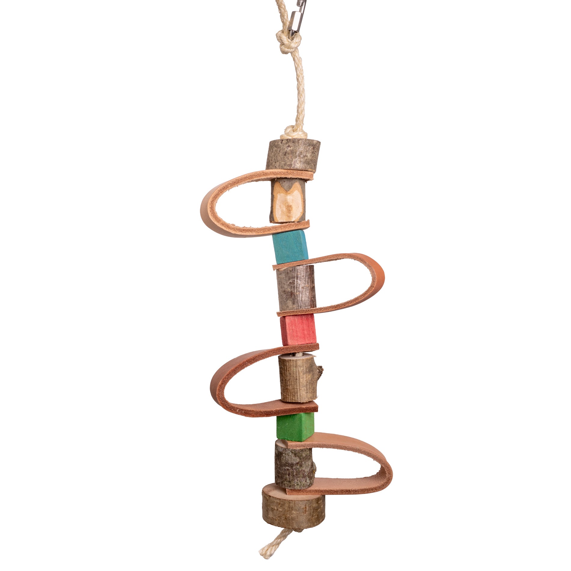 rico-s-futterkiste-lederwelle-sittichspielzeug-naturholz-leder image 1
