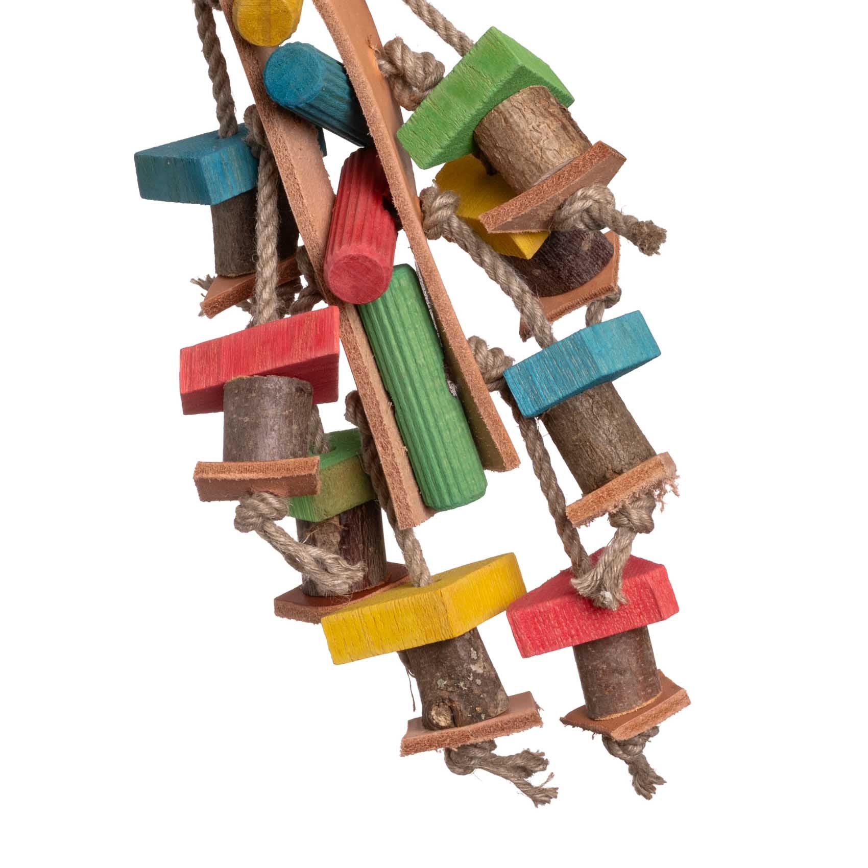 rico-s-futterkiste-lederspielzeug-sittiche-holz-bunt-20-cm image 2