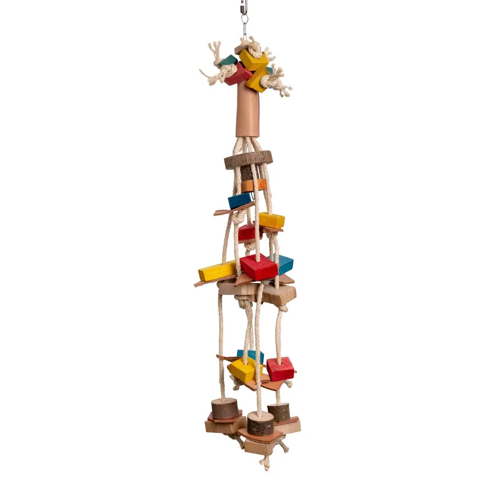 rico-s-futterkiste-lederrolle-85-cm-papageienspielzeug-sisal-holz image 1