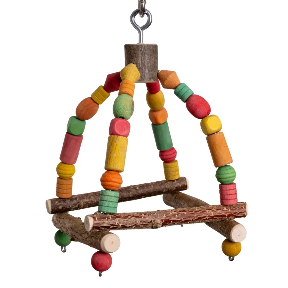rico-s-futterkiste-minitempel-wellensittich-schaukel-holz-bunt image 1