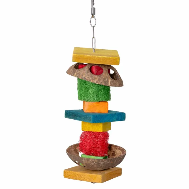 rico-s-futterkiste-luffa-turm-papageienspielzeug-kokos-naturholz image 1