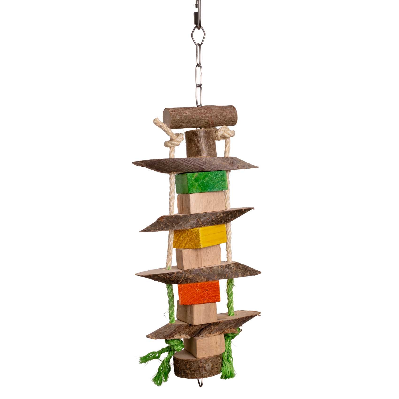 rico-s-futterkiste-knabber-turm-papageienspielzeug-holz-sisal image 1