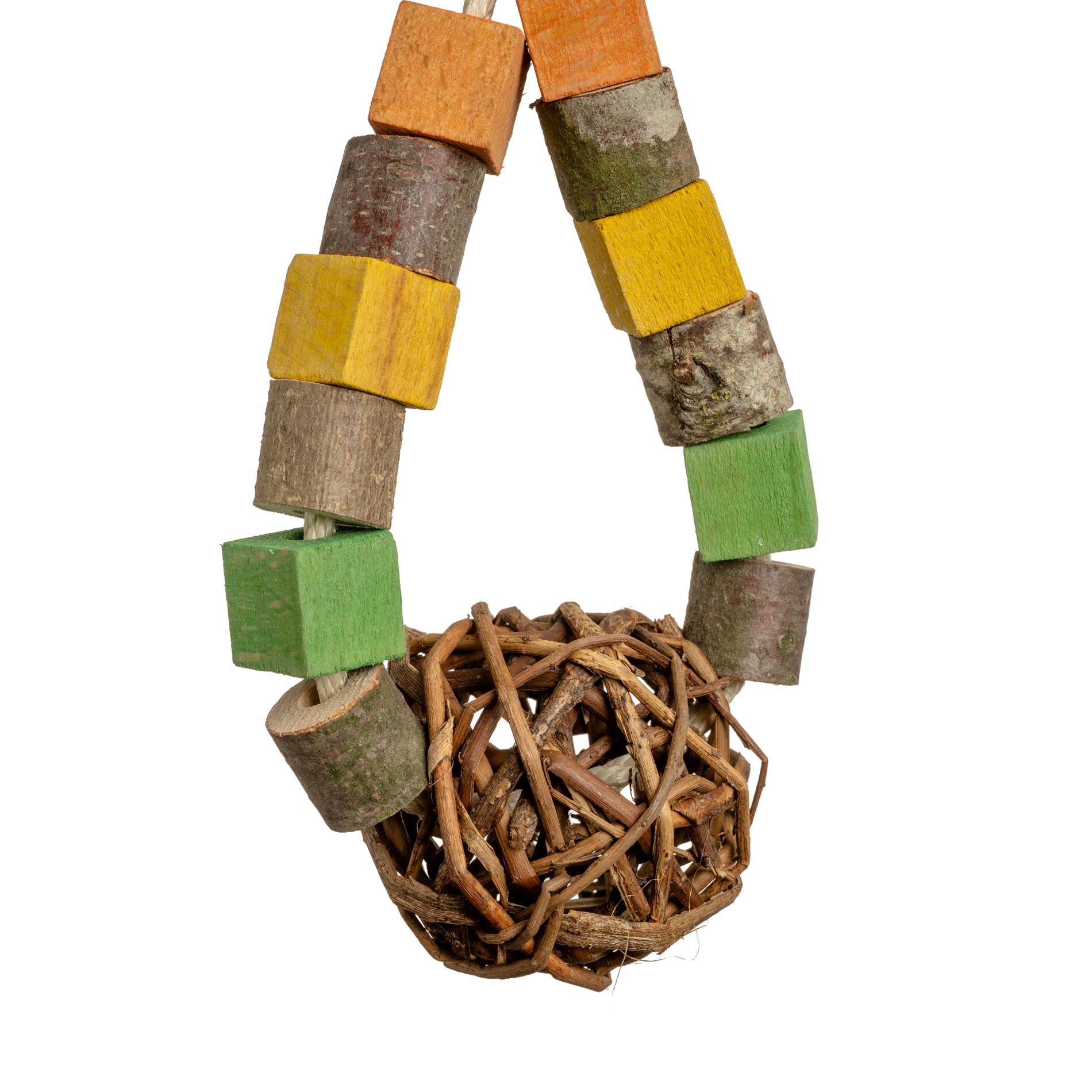 rico-s-futterkiste-naturholztriangel-papageienspielzeug-weidenball image 2