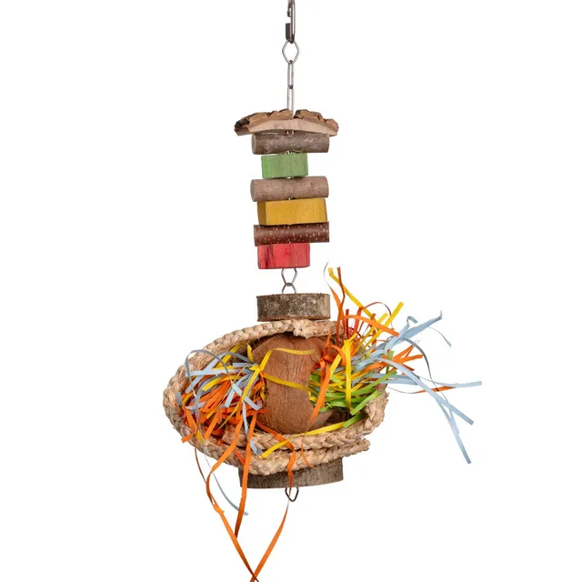 rico-s-futterkiste-strohmattenwuschel-papageienspielzeug-kokosnuss-45cm image 1