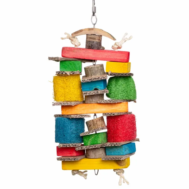 rico-s-futterkiste-weichholzturm-bunt-papageienspielzeug image 1
