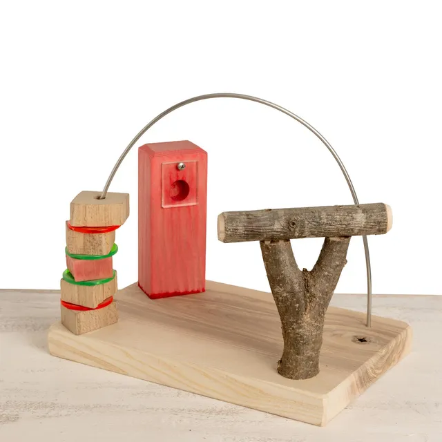 rico-s-futterkiste-spielplatz-knabberbogen-intelligenzspielzeug-holz image 1