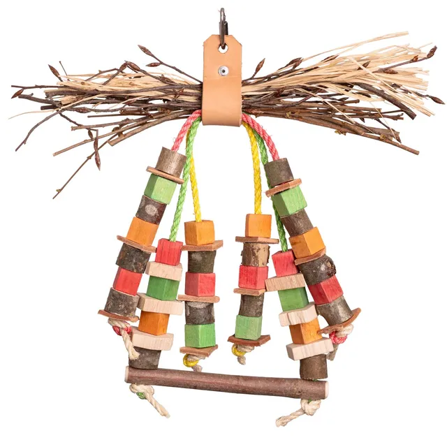 rico-s-futterkiste-sittich-schaukel-mit-knabberdach-vogelspielzeug-40-cm image 1