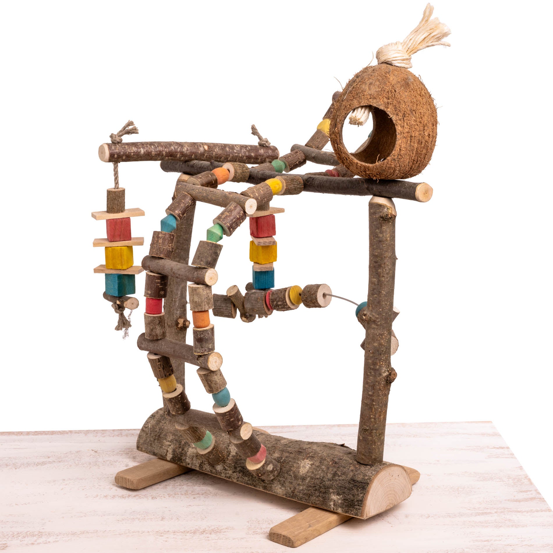 rico-s-futterkiste-kletter-spielplatz-sittiche-mit-kokosnuss image 3
