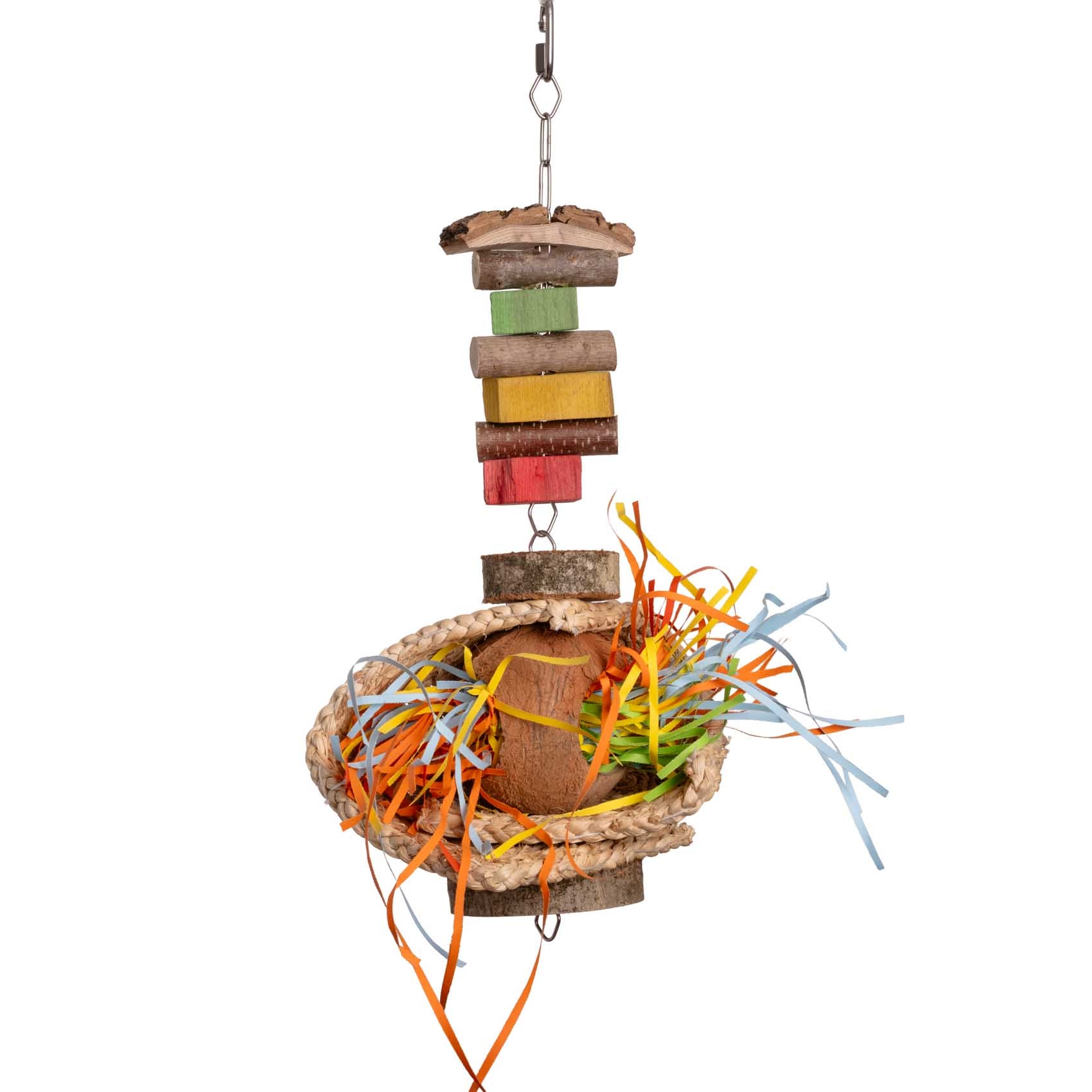 rico-s-futterkiste-strohmattenwuschel-papageienspielzeug-kokosnuss-45cm image 1