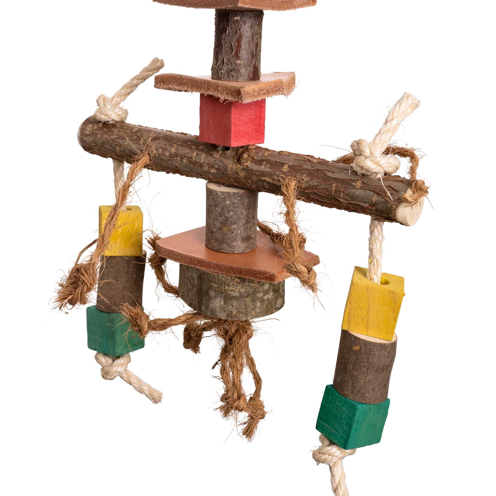 rico-s-futterkiste-knabberspiel-papageienspielzeug-holz-leder-sisal image 3
