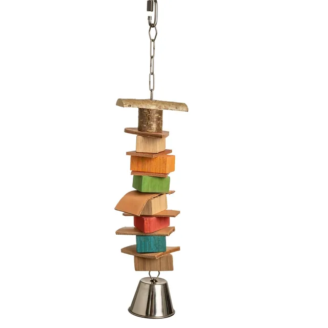 rico-s-futterkiste-leder-gl-ck-glocke-papageienspielzeug-45-cm-holz image 1